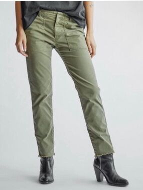 Nili Lotan Olive Green Utility Trousers ankle fray bottom sz 2